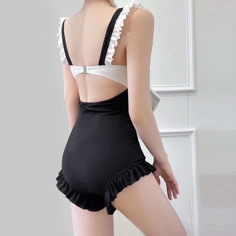 Exquisite Bow Pure Desire Swimsuit Women's Sexy Cover Belly Thin One-piece Student Swimsuit Pleated Ruffled Sleeveless Beachwear