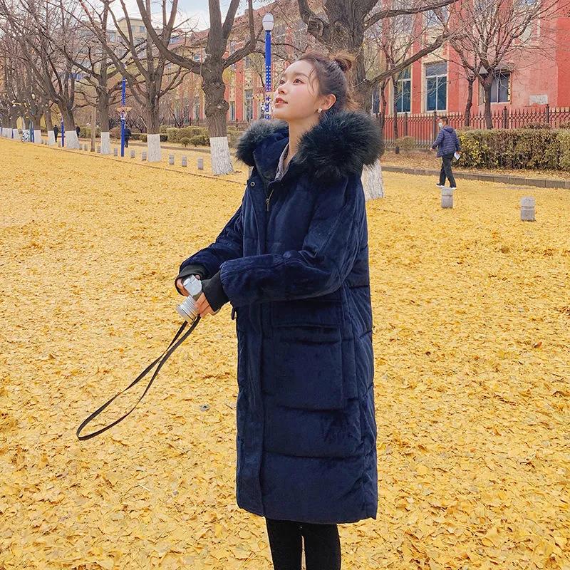 Women's Gold Velvet Winter Jacket Down Padded Jacket Mid-length Korean Loose Thick Padded Jacket