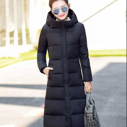 Winter Down Cotton White Duck Down Warm Hooded Jacket Thickened Warmth Long Over-the-knee Women's Cotton Jacket