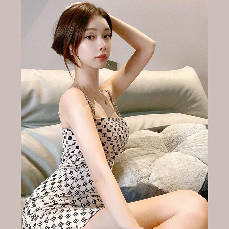 Women's Clothing Houndstooth Chain Sexy Babes Sling Dress Hollow Out Strapless  Sleeveless