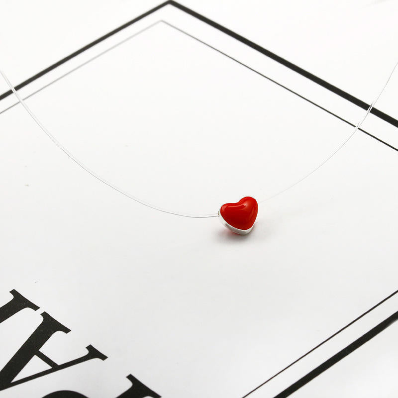 Sweet and Lovely Little Red Heart Love Necklace Female Drop Oil Red Heart Short Anti-allergic Chain