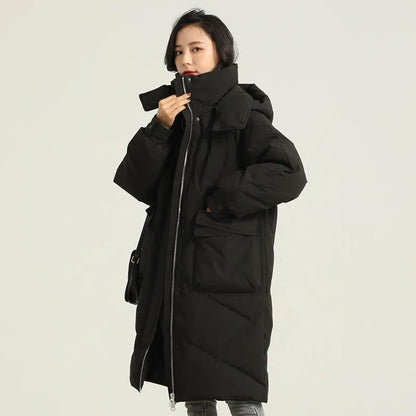 Winter Down Jacket Fashion Hooded Cotton Jacket Women's Mid-length Solid Color Plus Size Down Coat
