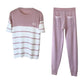 Sweet Bow Contrast Stitching Korean Casual Knitting Short-sleeved Top + Elasticated Feet Pants Pants Suit