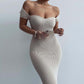 Women's Spring Fashion One Word Neck Ribbed Long Dress