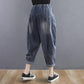 WTEMPO Summer Harem Pants Plus Size Elastic Waist Women's Jeans Loose Wide Leg Straight  Denim Big Pocket Trousers