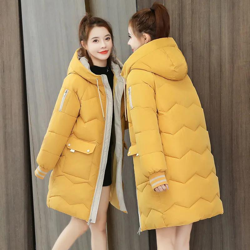 Women Winter Coat Long Down Jacket Hooded Slim Fashion Parkas Autumn Thicken Warm Outercoat Black Solid Harajuku Plus Size Female Clothes