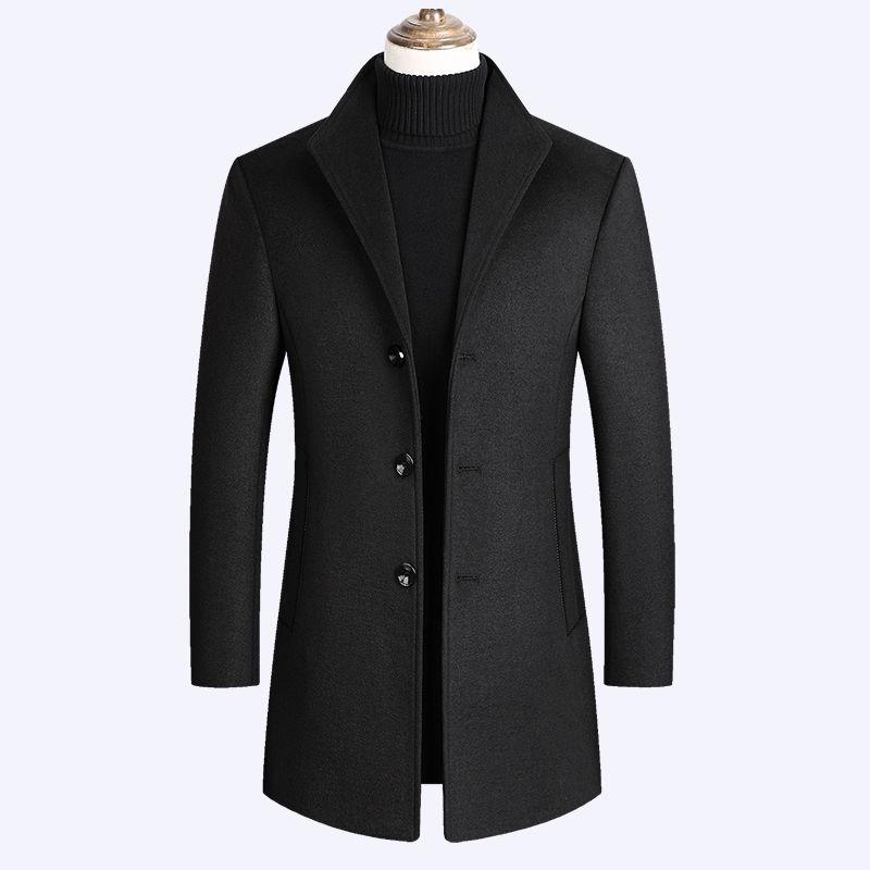 Winter Wool Jacket Men's Wool Coat Casual Slim Collar Wool Coat Men's Long Cotton Collar Trench Coat