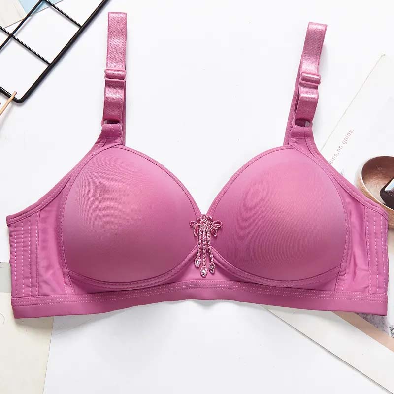 Ladies Large Size Underwear Gathering No Steel Ring Glossy Solid Color Simple Style Breathable Lightweight Adjustable Bra