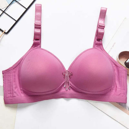 Ladies Large Size Underwear Gathering No Steel Ring Glossy Solid Color Simple Style Breathable Lightweight Adjustable Bra