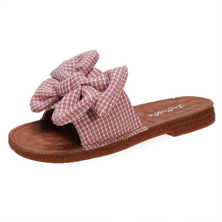 Women's Summer Outer Wear Slippers Beach Flat Bottom Beef Tendon Soft Bottom Pregnant Women Sandals Bow Flip-flops Bathroom Slippers