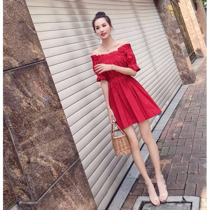 Fashion Sexy Slash Neck Dress Summer High Waist Puff Sleeve Beach Party Dress Off Shoulder Dress