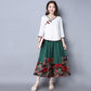 Four Seasons Skirt Stitching Ethnic Style Women's Skirts Cotton and Linen Large Swing Mid-length Skirt Retro Was Thin