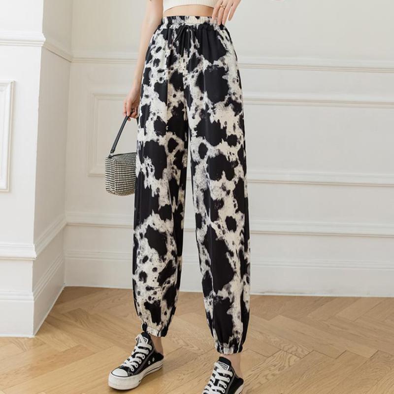 Summer Cool Ice Silk Pants New High Waist Bloomers Casual Harem Pants Ethnic Loose Plus Size Carrot Pants