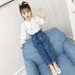 Girls' Spring and Autumn Suits Korean Version Cute and Sweet Style Suits Bow Tie Decoration Long-sleeved Shirts and Jeans Two-piece Suits