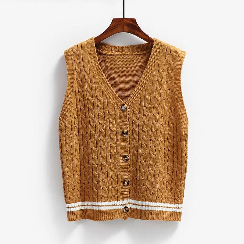 Twist Knitted Vest Women's V-neck Cardigan Spring and Autumn Korean Loose Thick Wool Vest Sleeveless Sweater Jacket