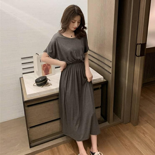 Women Lengthen Summer Light Long Sleeve Modal Cute Soft Casual Home Clothing Friends Party Dress