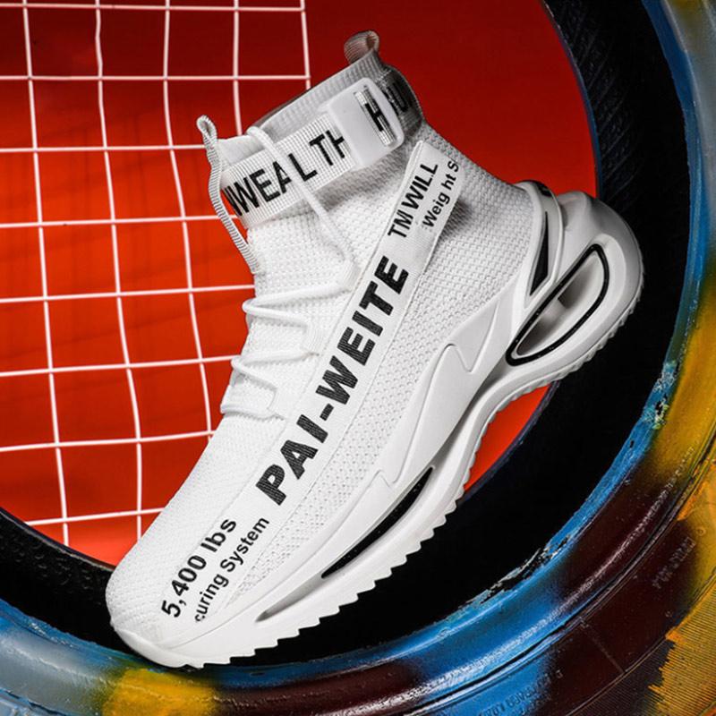 High-top Breathable Flying Woven Socks Spring and Autumn Thick-soled Martin Men's Shoes