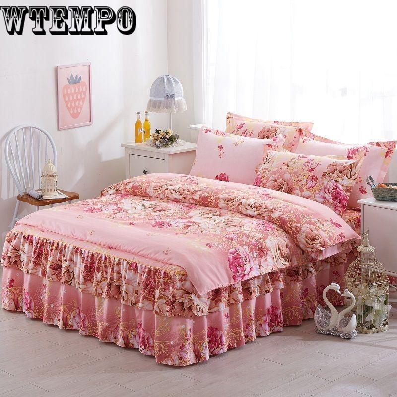 Modern Simple Bedspread Cotton Lotus Leaf Edge Bed Skirt Pillowcase Bedding Bed Sets Size