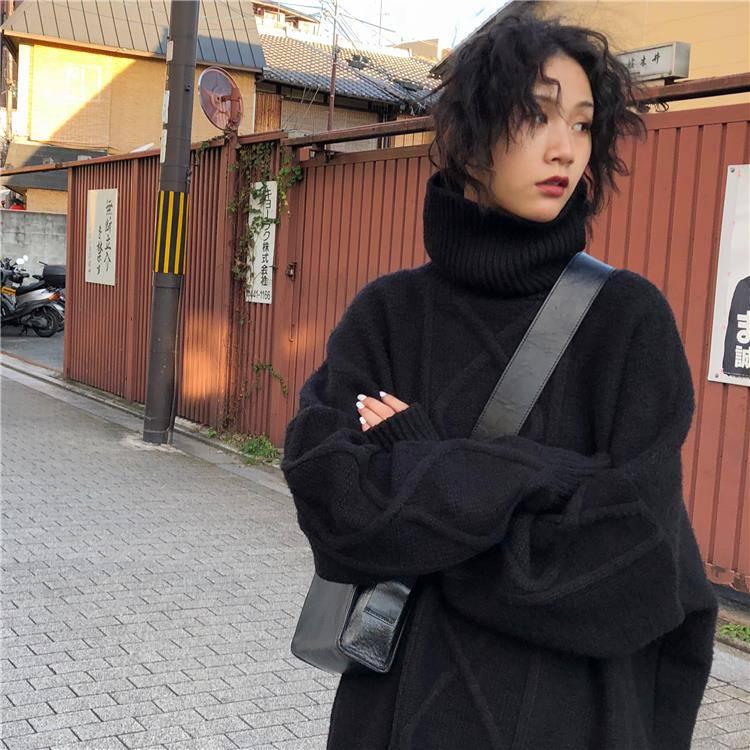 Korean Thickening Twist Turtleneck Sweater Women's Winter Loose Solid Color Sweater