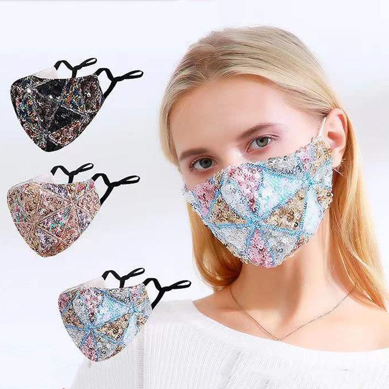 Women's Colorful Sequins Masks Breathable Dustproof Sunscreen Facial Mask Adjustable Ear-hook Multi-color Protective Masks Face Nose Coverage Masks