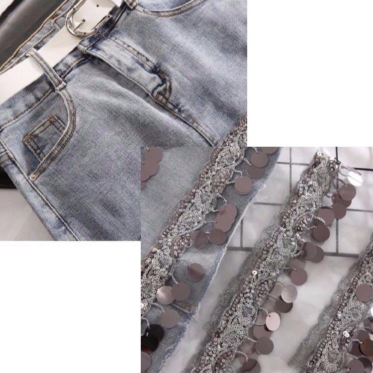 2020 Summer European Style High Quality Diamond Tassels Denim Shorts Woman Fashion High Waist Jeans Shorts