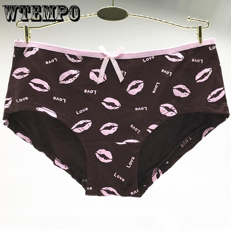6 Pcs/Lot Funny Cartoon Prints Lady Panties Women Underwear Cute lipsbreathable Briefs