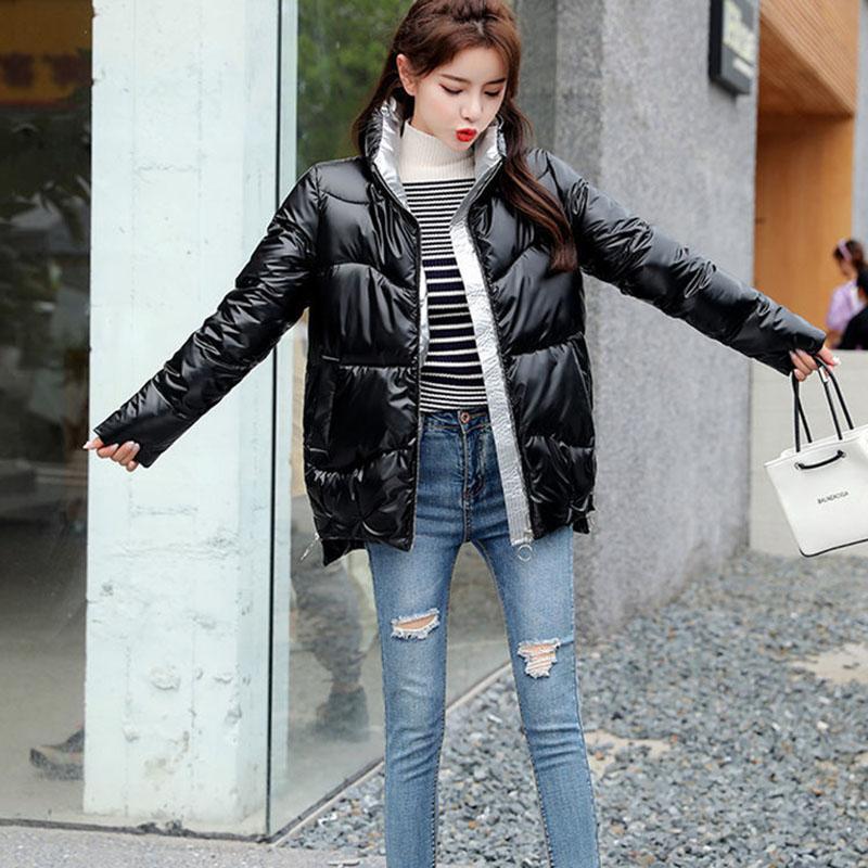 Winter Short Thick Cotton-padded Jacket Korean Version of Loose Bright Cotton-padded Jacket Casual Stand-up Collar Ladies Down Padded Jacket