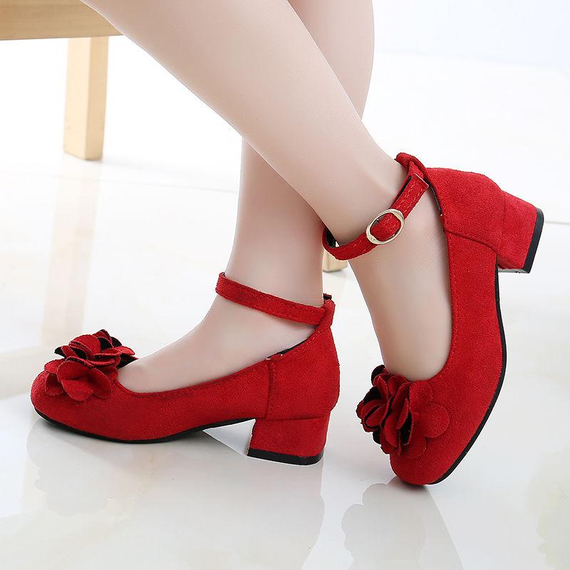 Spring  Autumn Flower Princess Shoes Small High-heeled Children's Shoes Girls Leather Shoes Dance Shoes Children's Large Children's Single Shoes