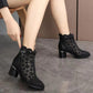 Sandals Women's Mesh Cool Boots All-match Hollow Rhinestone Breathable Thick-heeled Ankle Boots Women's Black High-heeled Boots