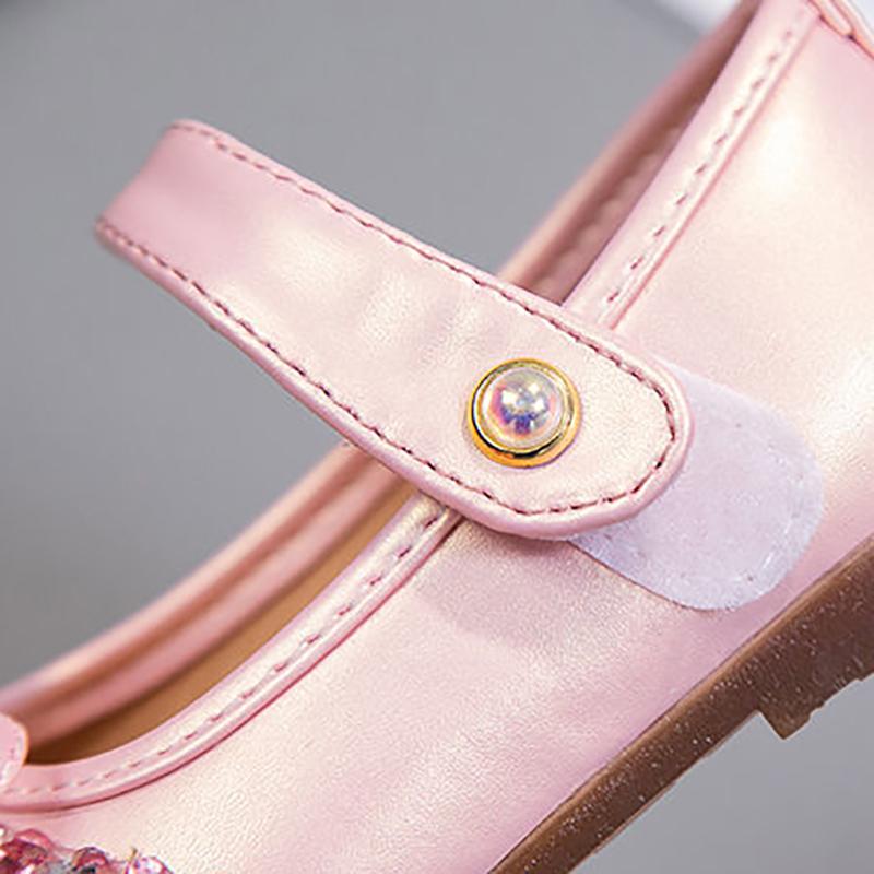 Girls' Leather Shoes Spring and Autumn Non-slip Soft Sole Children's Single Shoes Baby Peas Shoes Crystal Girl Princess Shoes