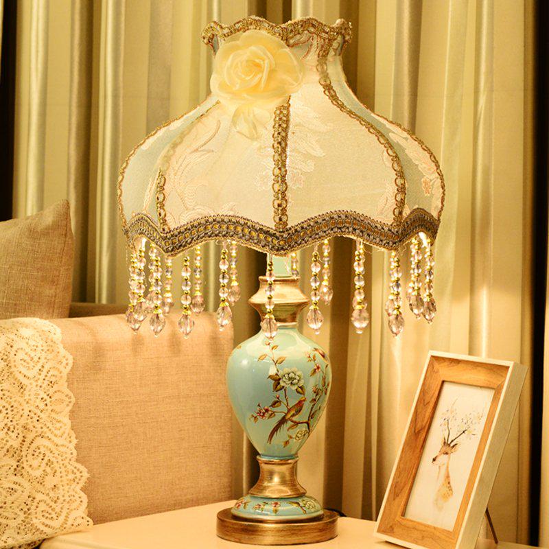 French Rustic Resin Desk Light Fabric Lampshade Princess Room Deco Table Lamps Bedroom Lighting