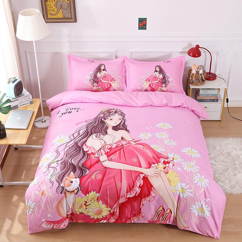 Cartoon Children's Big Version of The Flower Skin Four-piece Set Thick Grinding Princess Windbedding