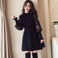 Thin and Velvet Dress Long-sleeved Dress Fairy Skirt In The Long Waist Was Thin Outside