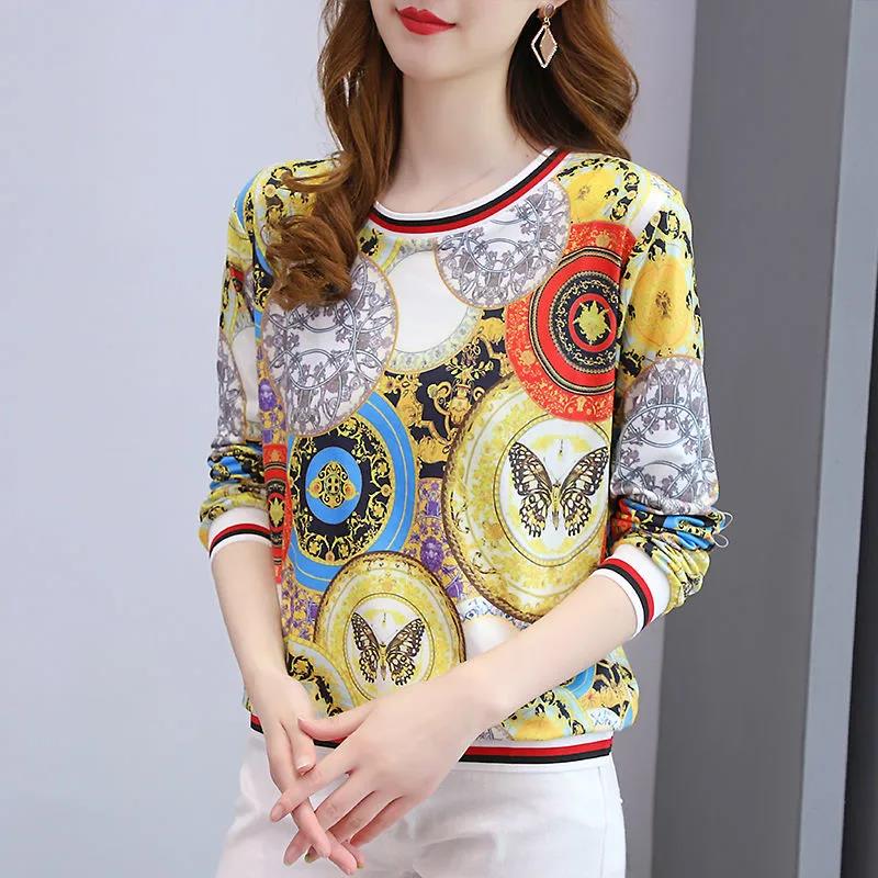 Women's Floral Loose Top Bottoming Shirt Spring and Autumn Mother Long-sleeved T-shirt