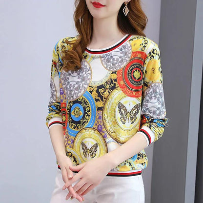 Women's Floral Loose Top Bottoming Shirt Spring and Autumn Mother Long-sleeved T-shirt