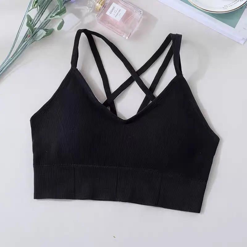 Women's Cross-cut Hollow Beauty Back Tube Top Strap Bottoming Shirt Fitness Bra Wear Yoga Vest Without Steel Ring Student Underwear Push Up Bra Top