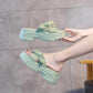 Size35-39 Summer Women Slippers Bohemian Beach Wear-resistant Slippers Wedge Platform Cross Bow Sandals Outdoor High Heels