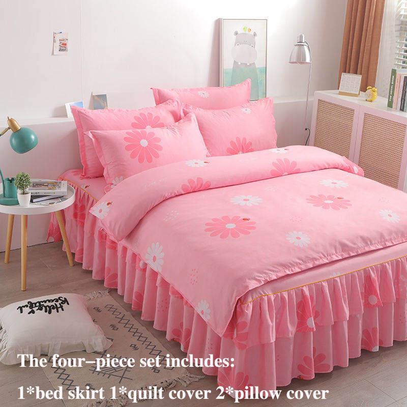 Four-piece Bed Skirt Korean Four-piece Bedding Skin-friendly Sanding Bed Linen Quilt Cover Bilateral Bed Skirt