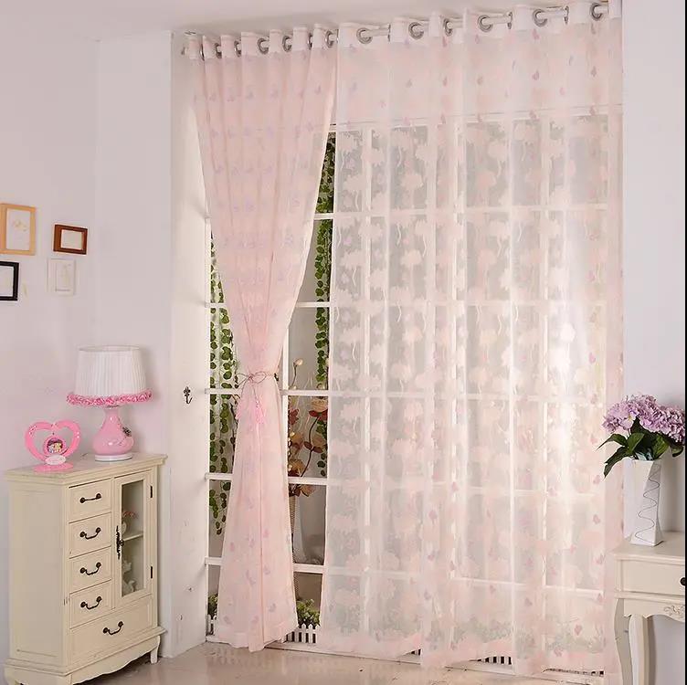 Small Fresh Pink Gauze Curtain Dandelion Butterfly Cotton Linen Gauze Shading Breathable Living Room Bedroom Bay Window Gauze Curtain (150×260cm)