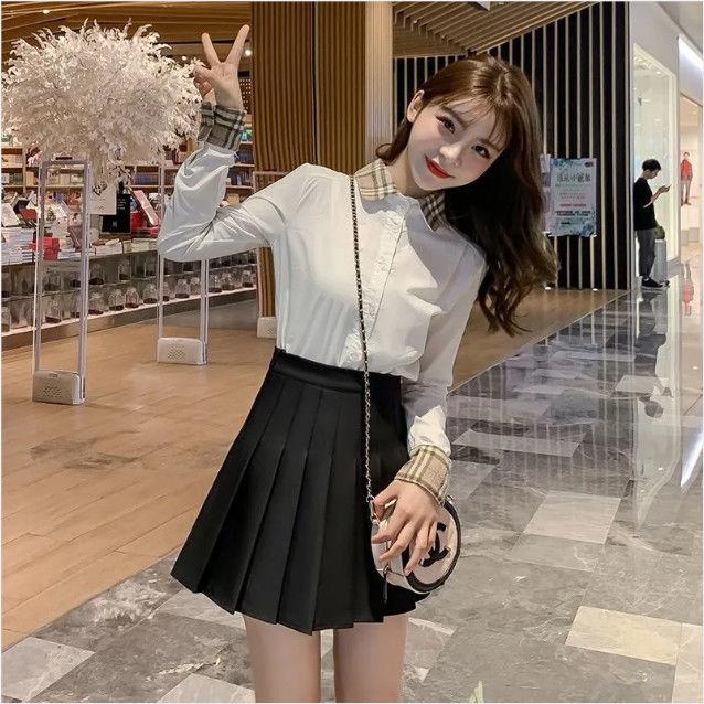 Pleated Skirt Women's Summer College Style High Waist A-line Skirt All-match Short Black Skirt