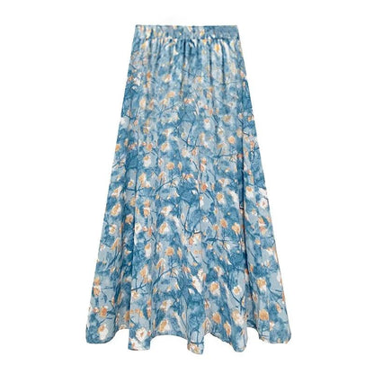 Women's Retro Oil Painting Floral Skirt Spring Summer Korean Style Loose All-match Thin A-line Large Swing Skirt Breathable Sweet Skirt