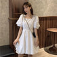 Women's Summer French Elegant Square Neck Waist Show Slim and Fresh Super Fairy Solid Color Dress