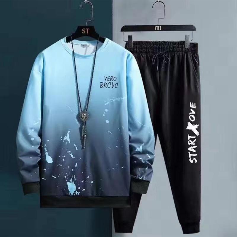 Men's Hood Decoration Body Printing and Dyeing Youth Trend Student Long-sleeved Sports Men's Casual Suit