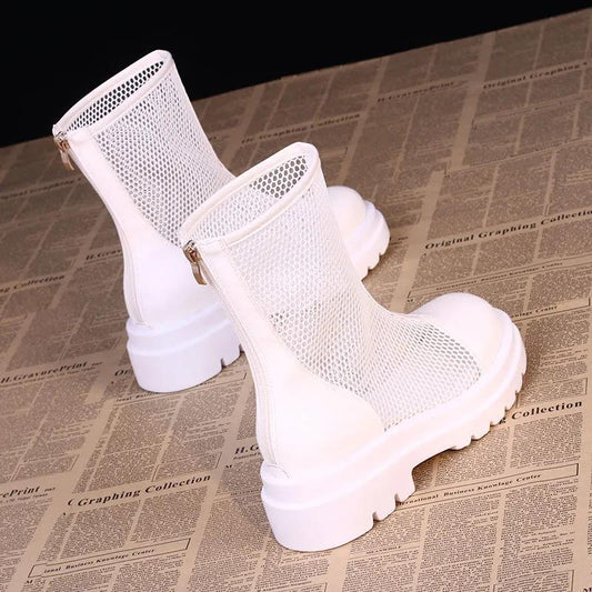 High Quality Women's Summer Platform Ankle Boots Korean Version of British Style Thin Mesh Sandals All-match Breathable Boots
