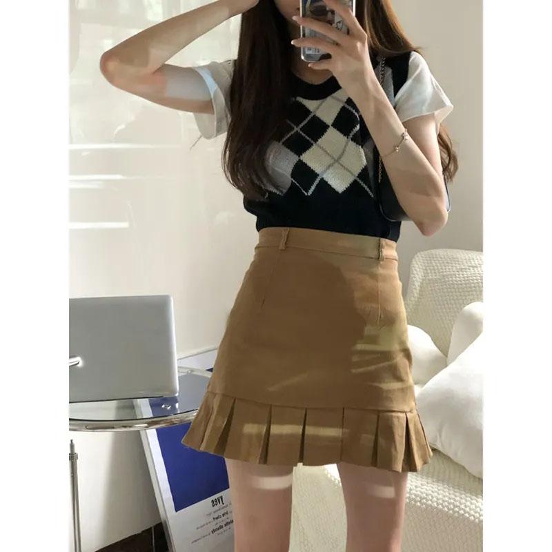 Pleated Skirt Ruffled Fishtail Skirt Women's Summer Sexy High Waist Slim A-line Pencil Skirt Bag Hip Mini Dress