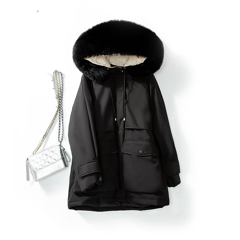 Real Fox Fur Duck Down Jacket Women's Mid-length Loose Thick Coat