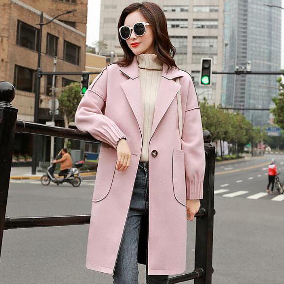 Women Autumn Winter Woollen Coat Long Sleeve Turn-Down Collar Blazer Outwear Jacket Elegant Overcoat