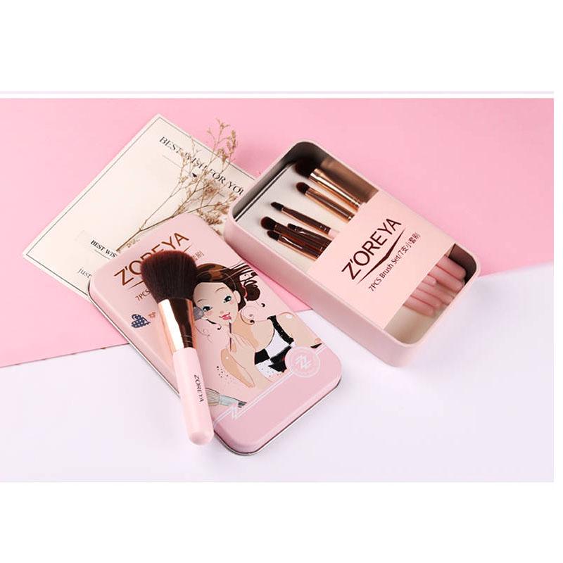 1set Pink Black Mini Makeup Brush Set Cosmetics Kit Make Up Brush Kit with Iron Metal Box