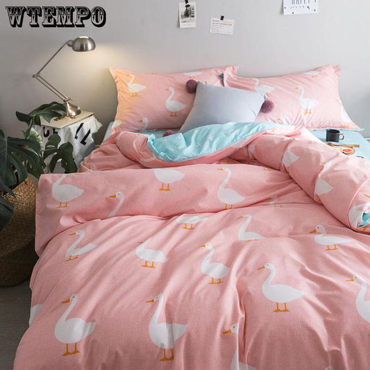 4 Pcs Bedding Set Lavender Printed Bed Sheet Bed Cover Home Textile Bedclothes