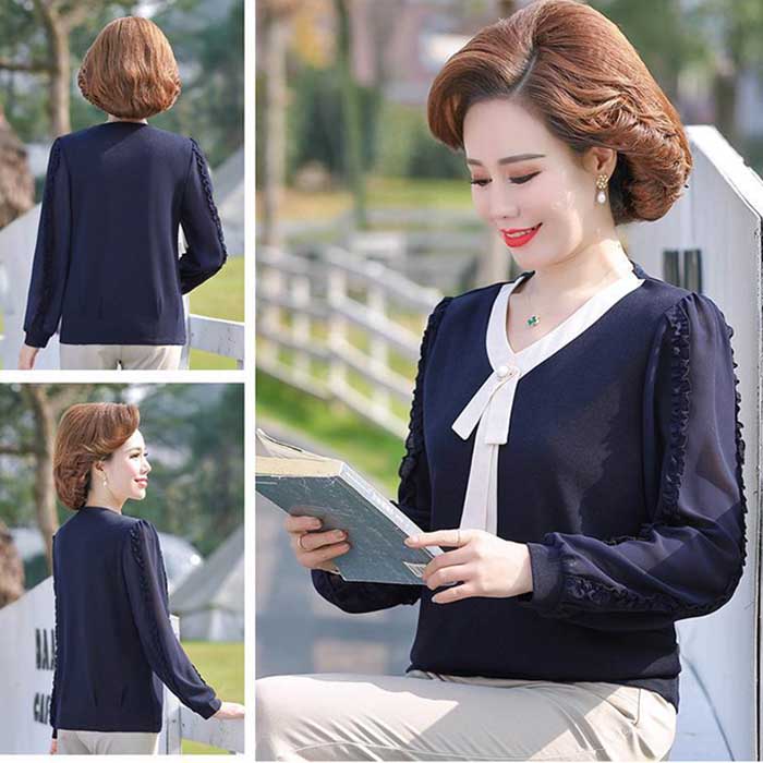 Mother's Shirts Women's Spring Large Size Long Sleeve T-Shirts Western Style Small Shirts Middle-aged Tops